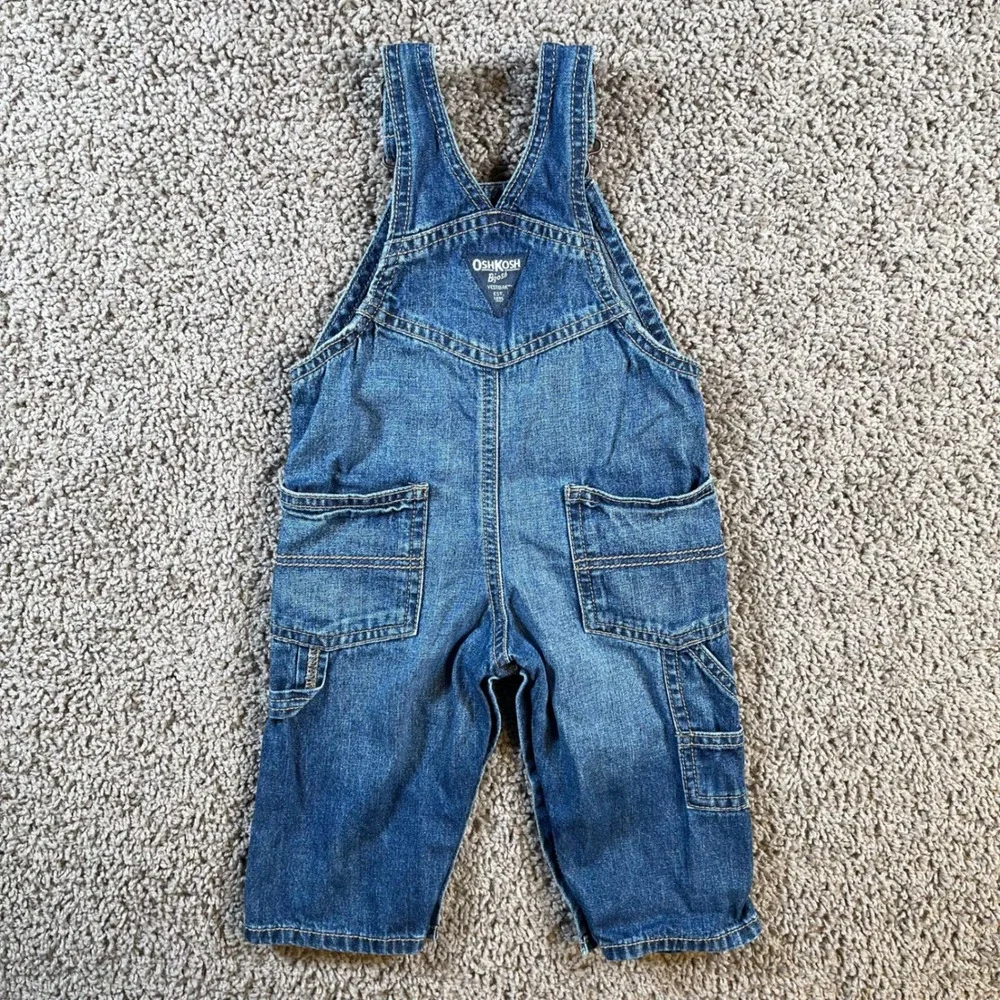 OshKosh B'gosh Denim Dungarees Overalls Kids Size‎ 9M Blue Jeans Baby Toddler